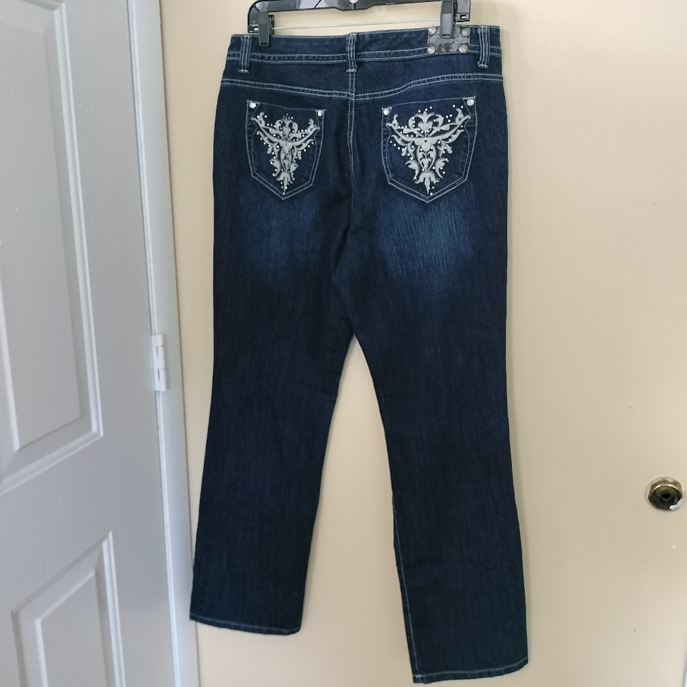 Style & Co Premium Jeans Dark Wash Embroidered Denim 12 Western Rock Festival